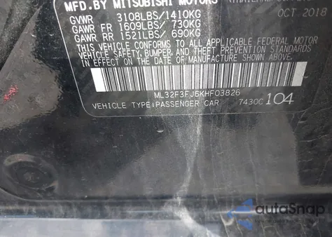 2019 Mitsubishi Mirage G4 Es из США, поврежденный, VIN ML32F3FJ6KHF03826